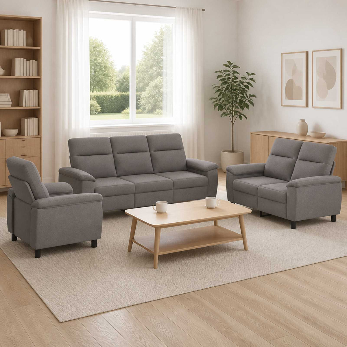 vidaXL Zestaw Sof 3 pcs Ciemnoszary tkanina