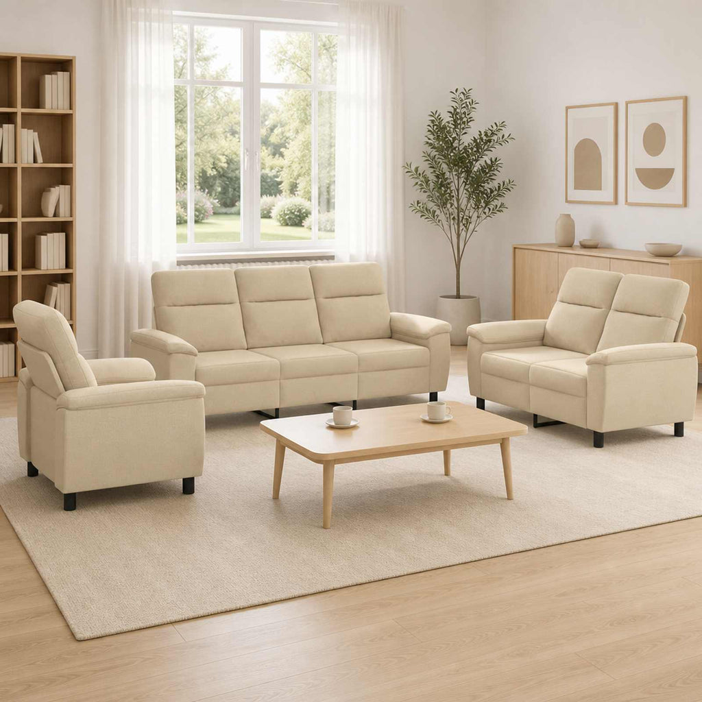 vidaXL Zestaw Sof 3 pcs kremowy tkanina