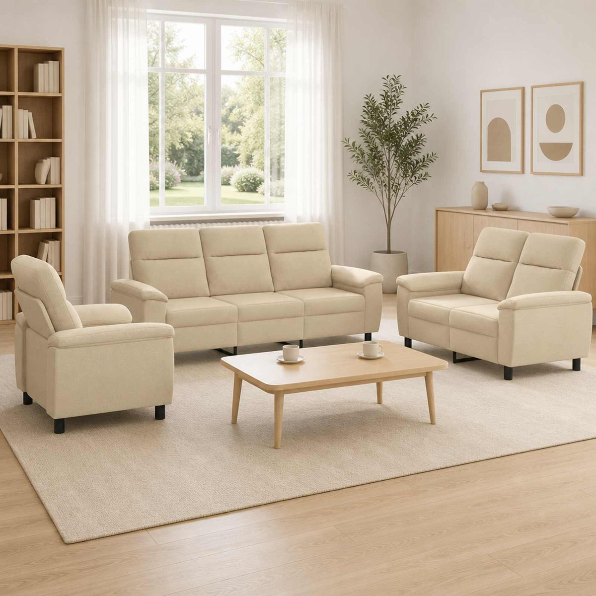 vidaXL Zestaw Sof 3 pcs kremowy tkanina