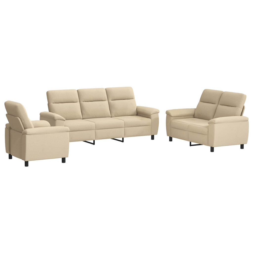 vidaXL Zestaw Sof 3 pcs kremowy tkanina