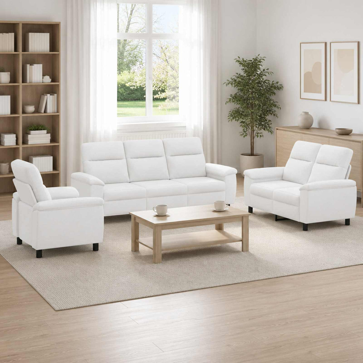 vidaXL Zestaw Sof 3 pcs Biały tkanina