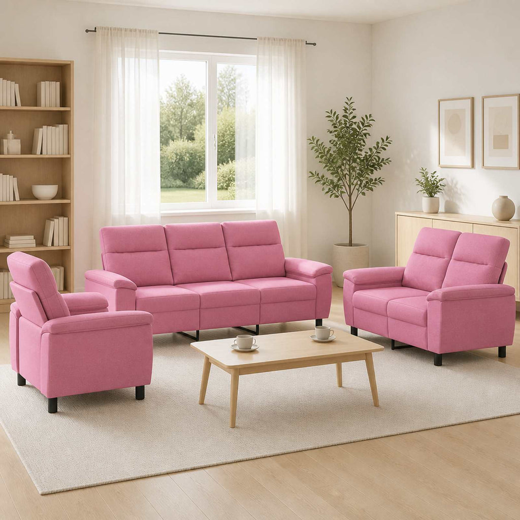 vidaXL Zestaw Sof 3 pcs różowy tkanina