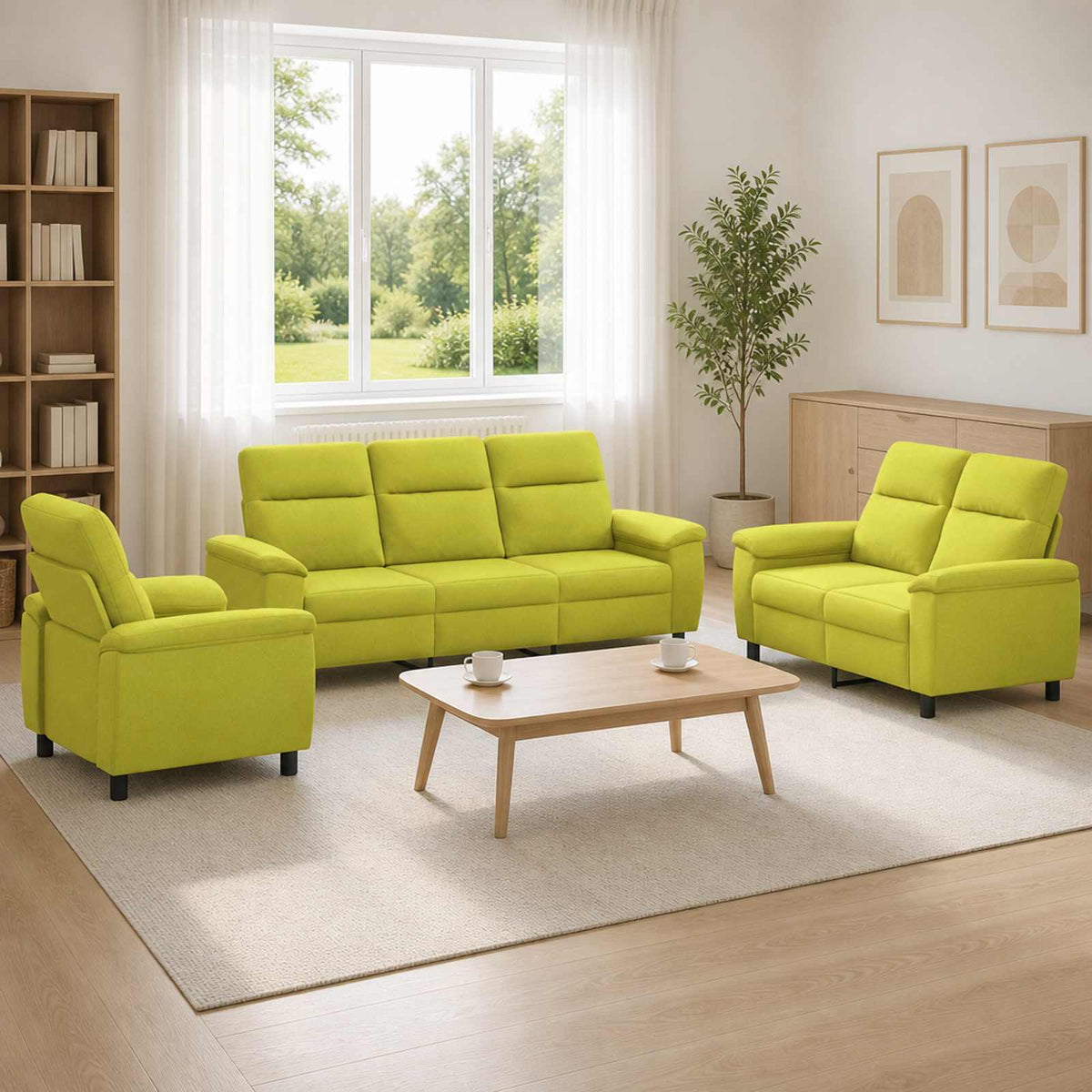 vidaXL Zestaw Sof 3 pcs Jasnozielony tkanina