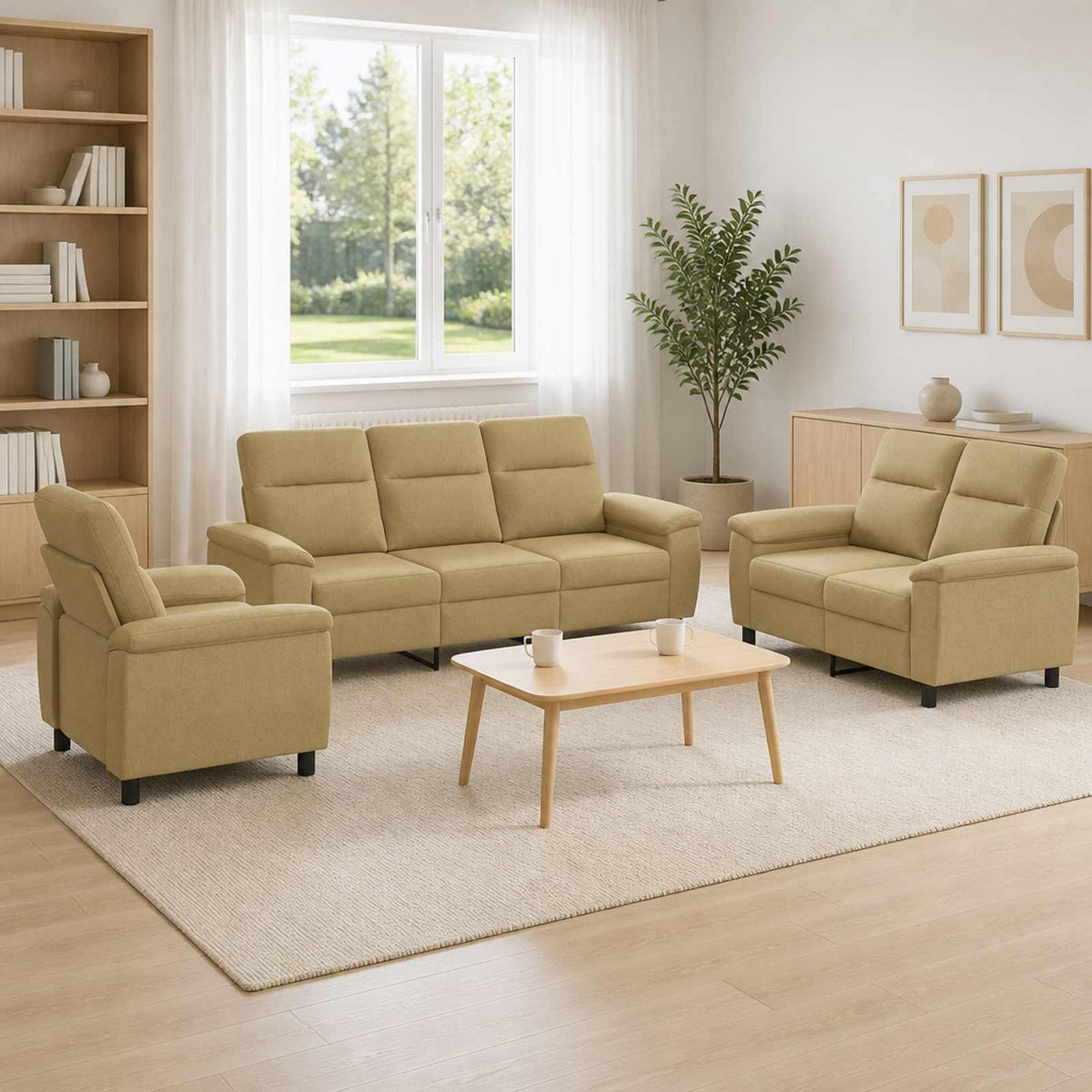 vidaXL Zestaw Sof 3 pcs Jasny Brąz tkanina