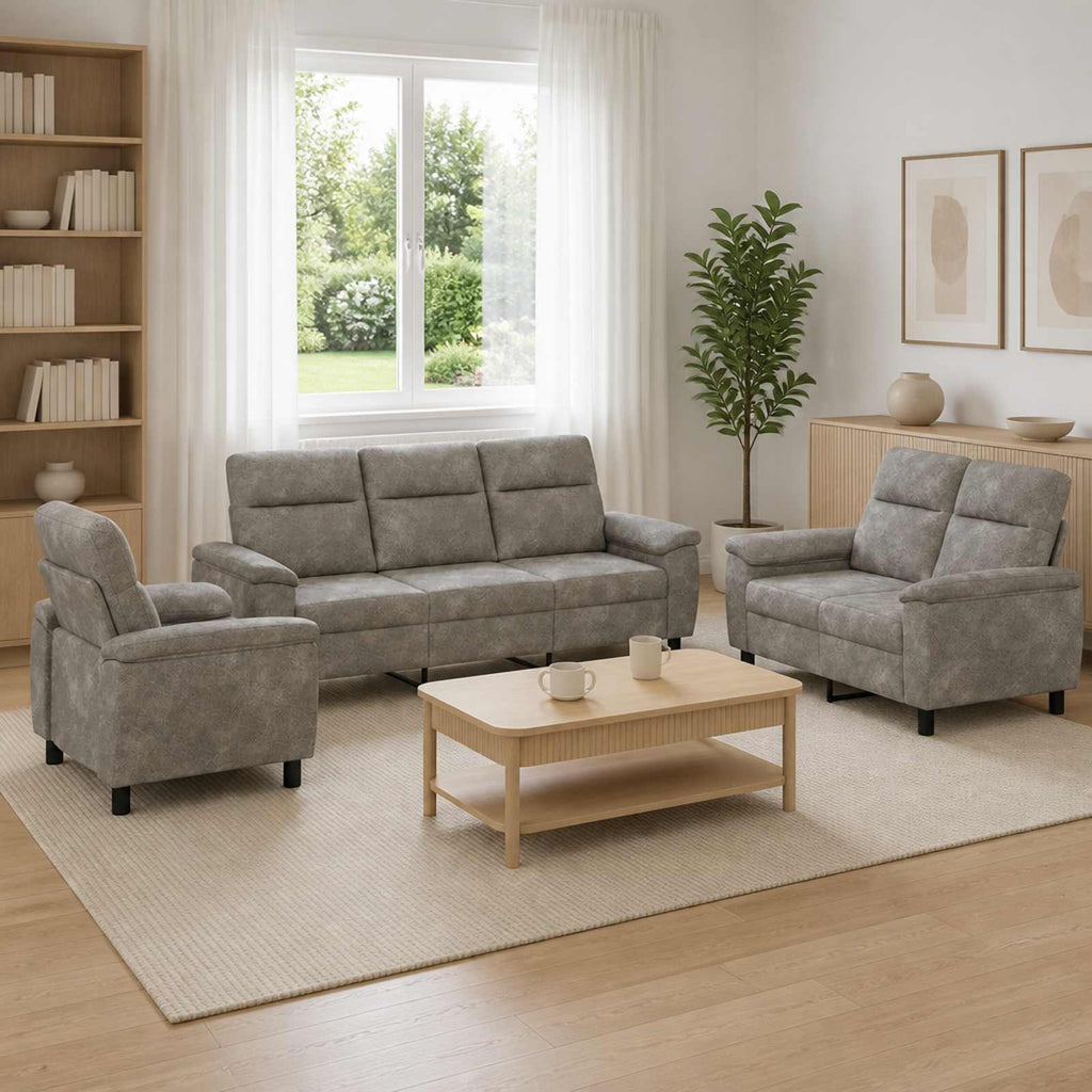 vidaXL Zestaw Sof 3 pcs ciemnoszary Skóra zamszowa