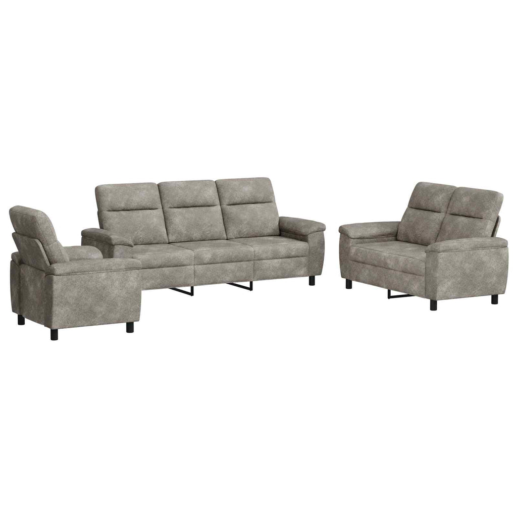 vidaXL Zestaw Sof 3 pcs ciemnoszary Skóra zamszowa