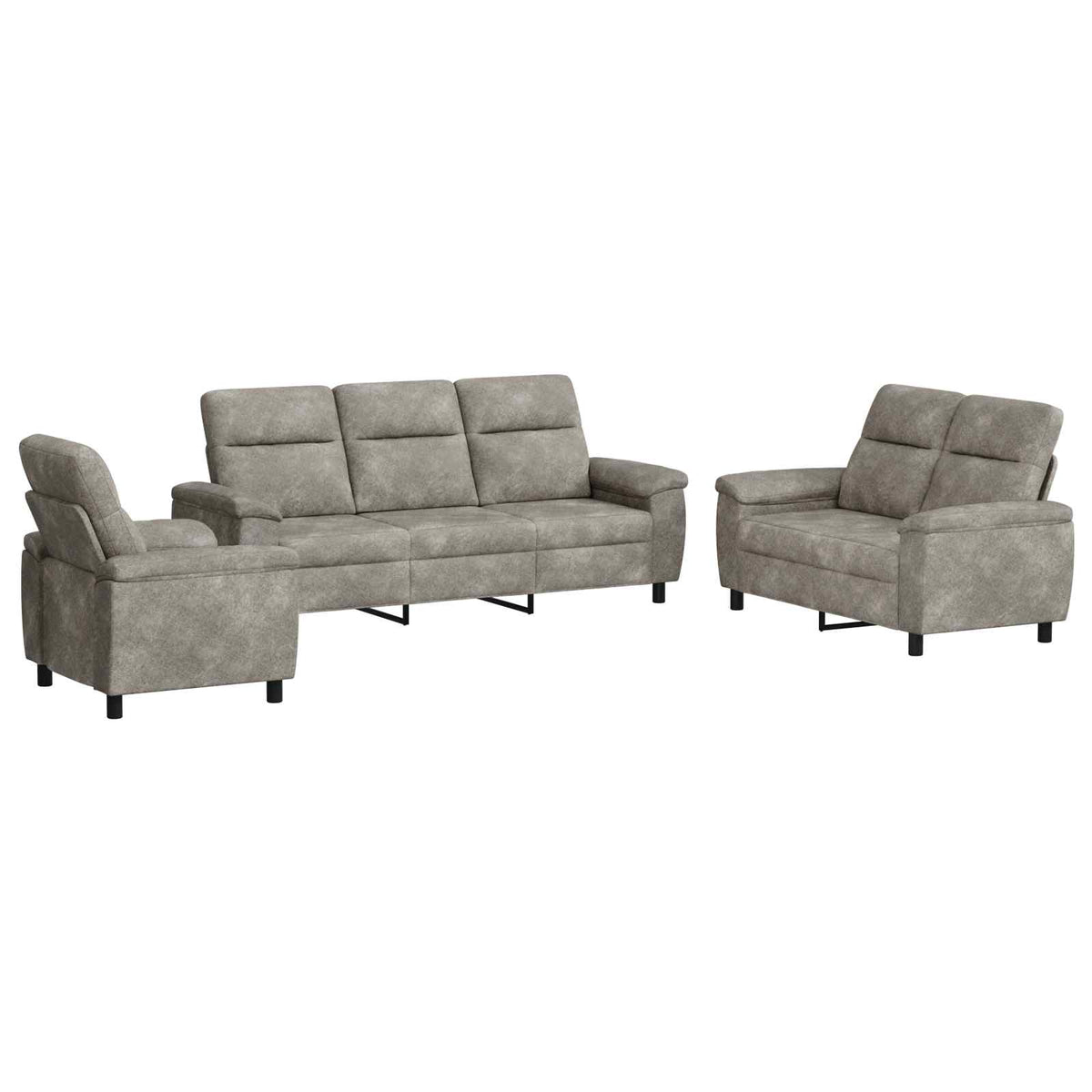 vidaXL Zestaw Sof 3 pcs ciemnoszary Skóra zamszowa