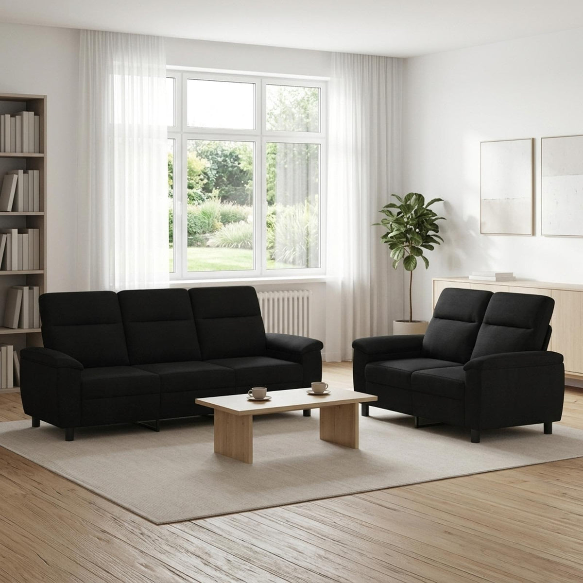 vidaXL Zestaw Sof 2 pcs Czarny tkanina