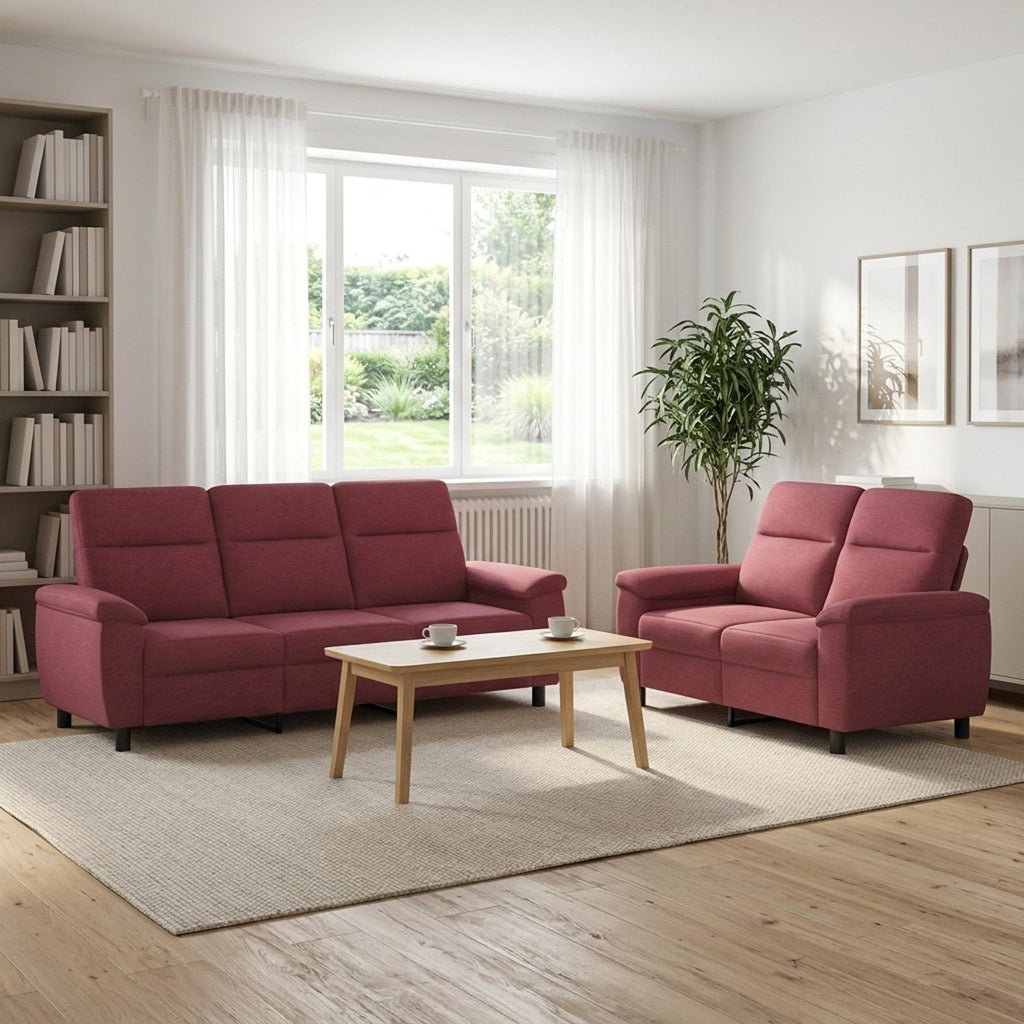 vidaXL Zestaw Sof 2 pcs Czerwone wino tkanina