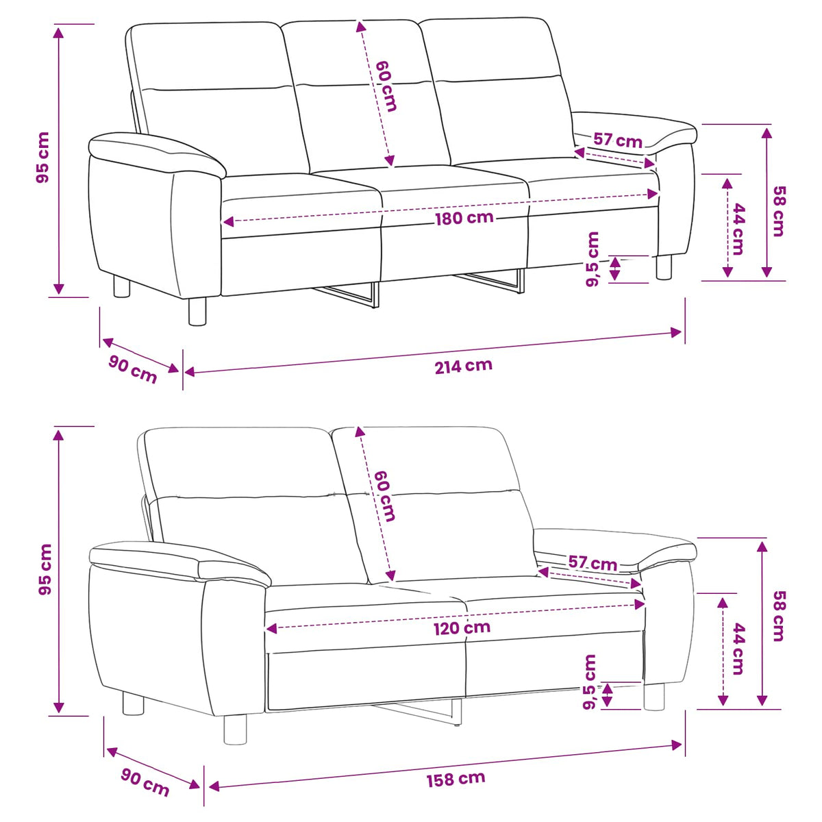 vidaXL Zestaw Sof 2 pcs Czerwone wino tkanina