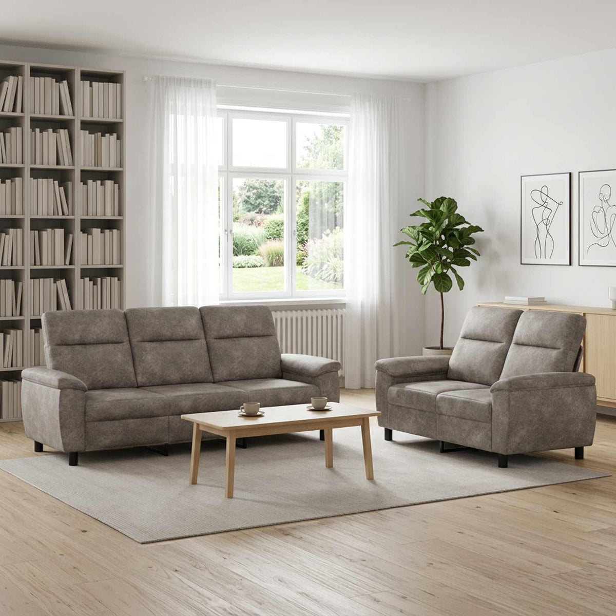 vidaXL Zestaw Sof 2 pcs jasnoszary Skóra zamszowa