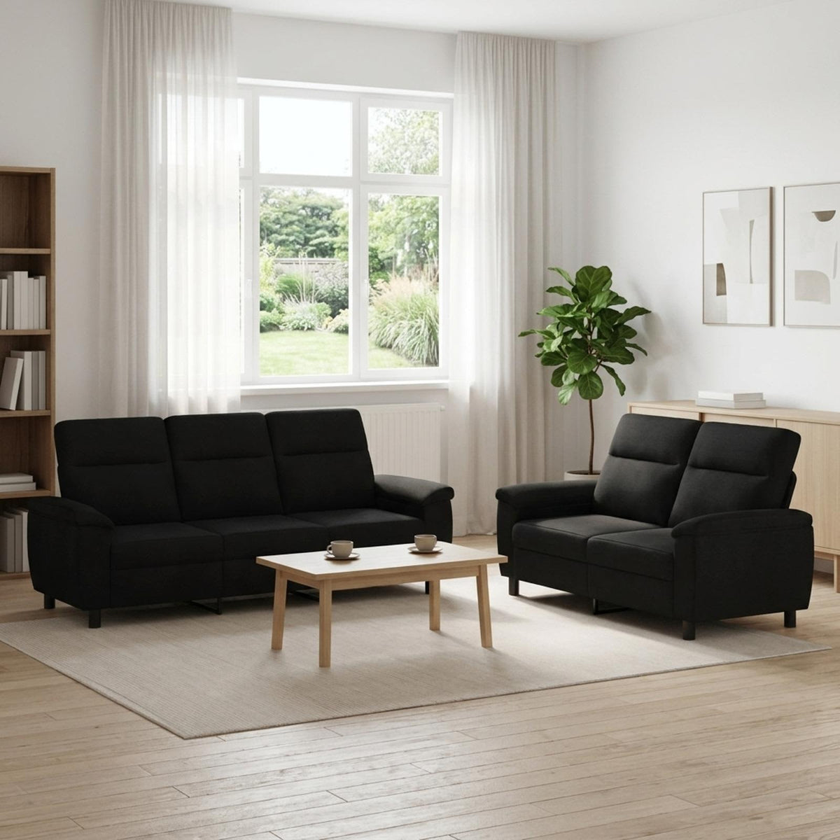 vidaXL Zestaw Sof 2 pcs Czarny tkanina