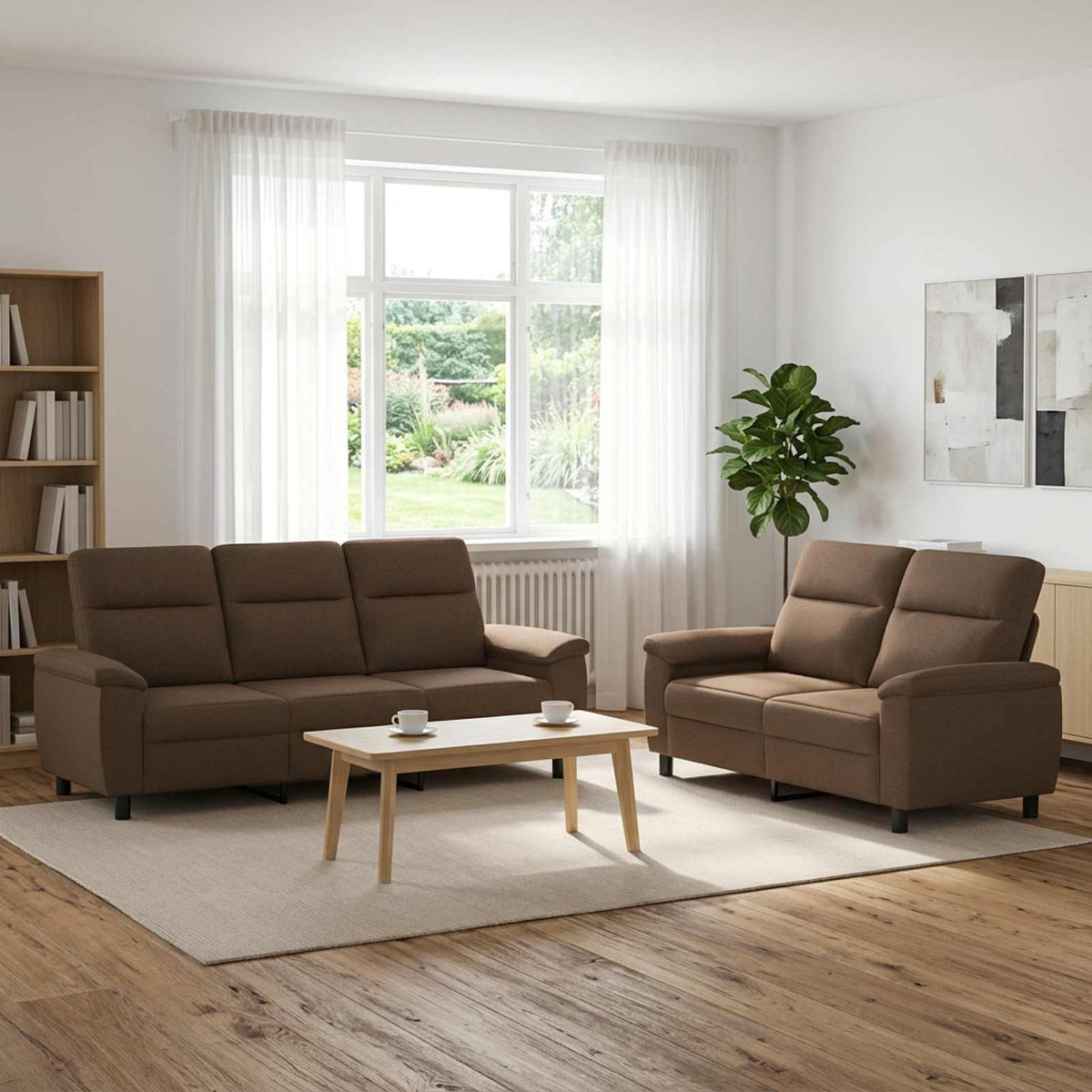 vidaXL Zestaw Sof 2 pcs brązowy tkanina