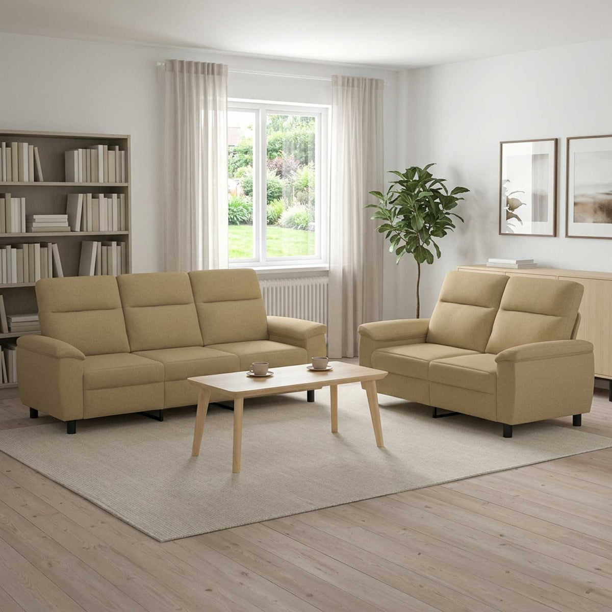 vidaXL Zestaw Sof 2 pcs Jasny Brąz tkanina