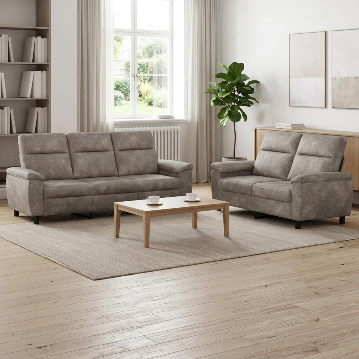 vidaXL Zestaw Sof 2 pcs jasnoszary Skóra zamszowa