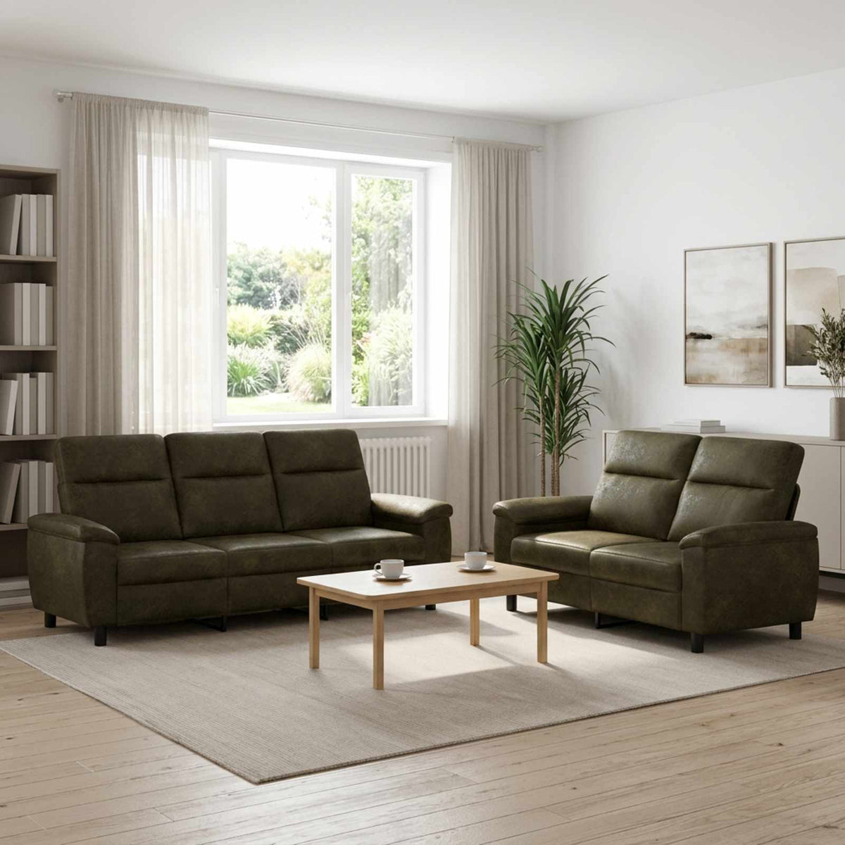 vidaXL Zestaw Sof 2 pcs Zielony wojskowy Skóra zamszowa