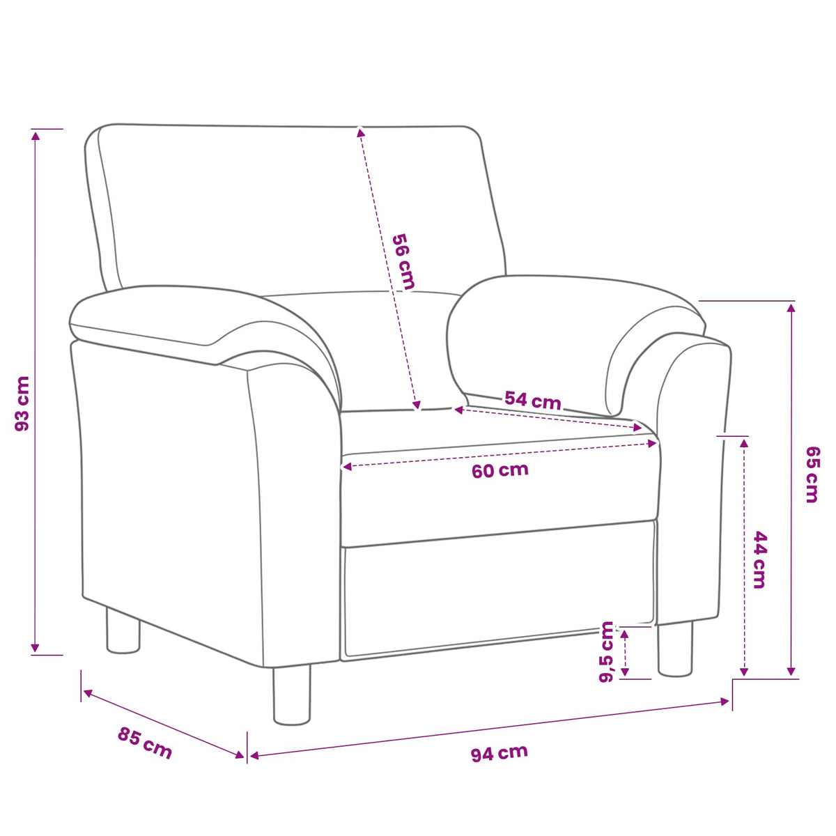 vidaXL Sofa niebieski 94 x 85 x 93 cm Welur