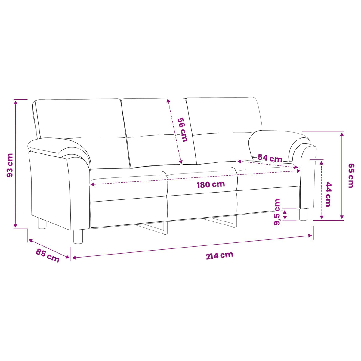 vidaXL Sofa Zielony morski 214 x 85 x 93 cm Welur