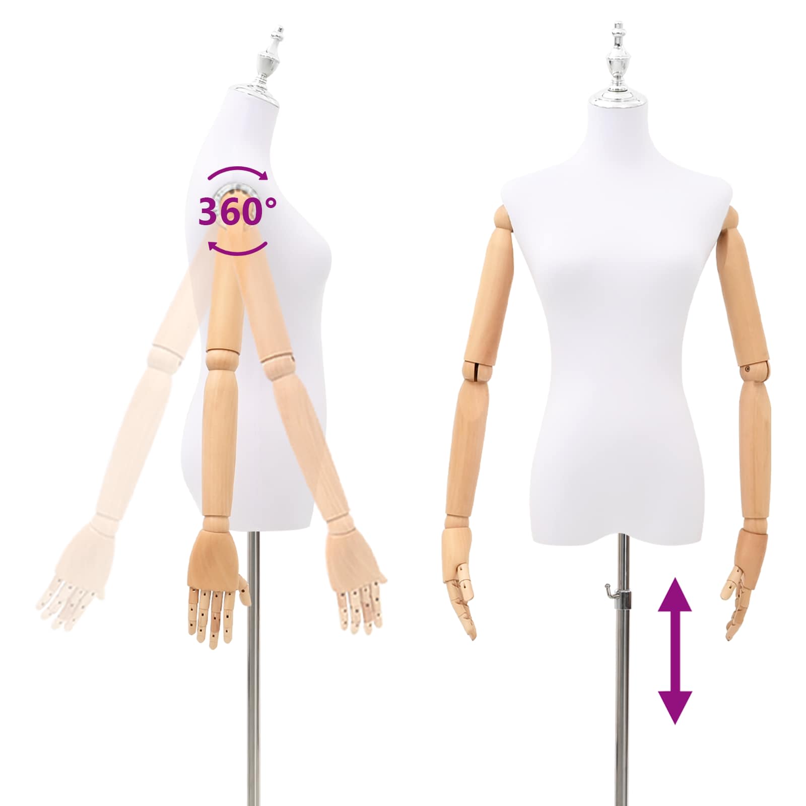 vidaXL Regulowany manekin 156-226 cm z podstawą Kobieta PP Biały
