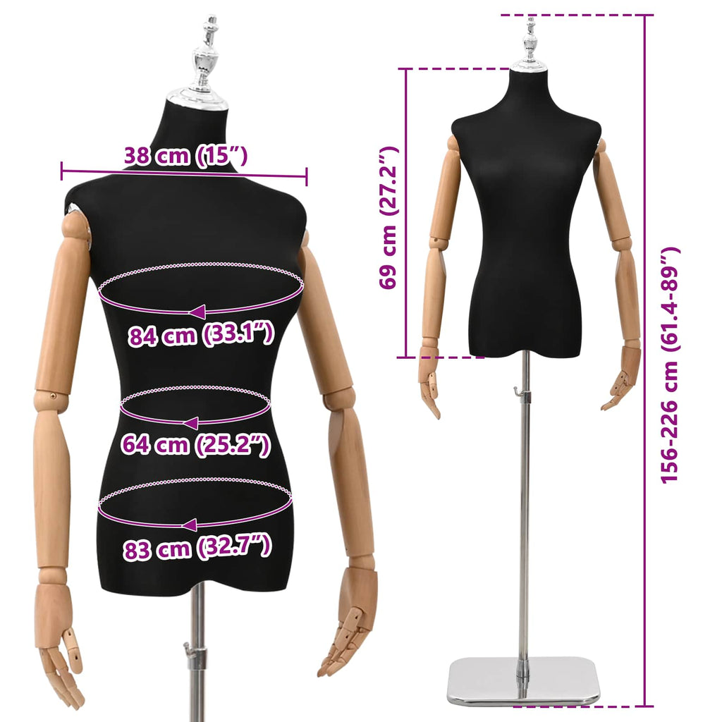 vidaXL Regulowany manekin 156-226 cm z podstawą Kobieta PP Czarny