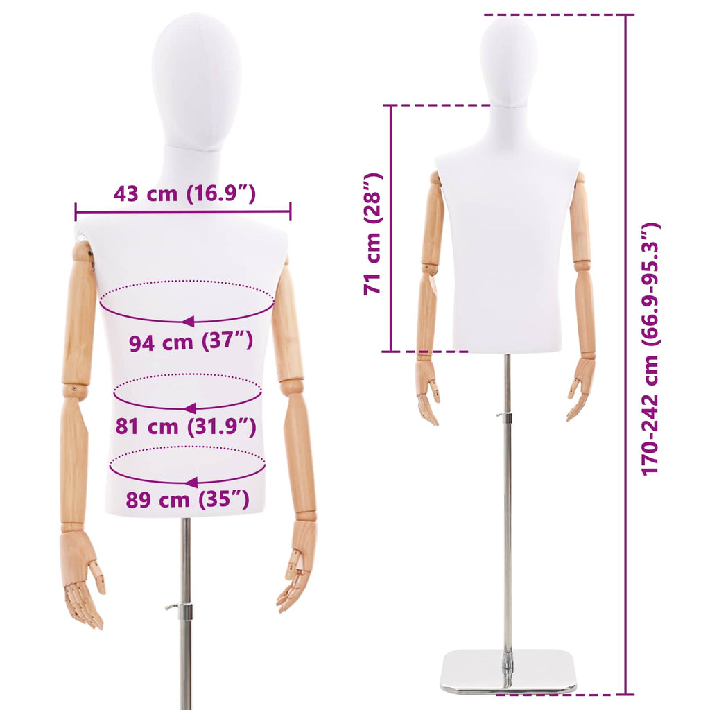 vidaXL Regulowany manekin 170-242 cm z głową i podstawą Mężczyzna PP
