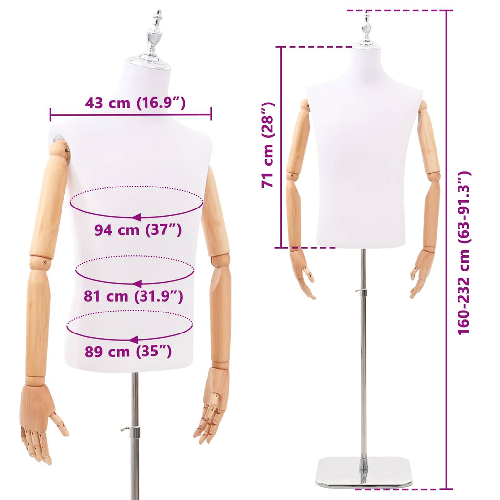 vidaXL Regulowana manekin 160-232 cm z podstawą Mężczyzna PP Biały