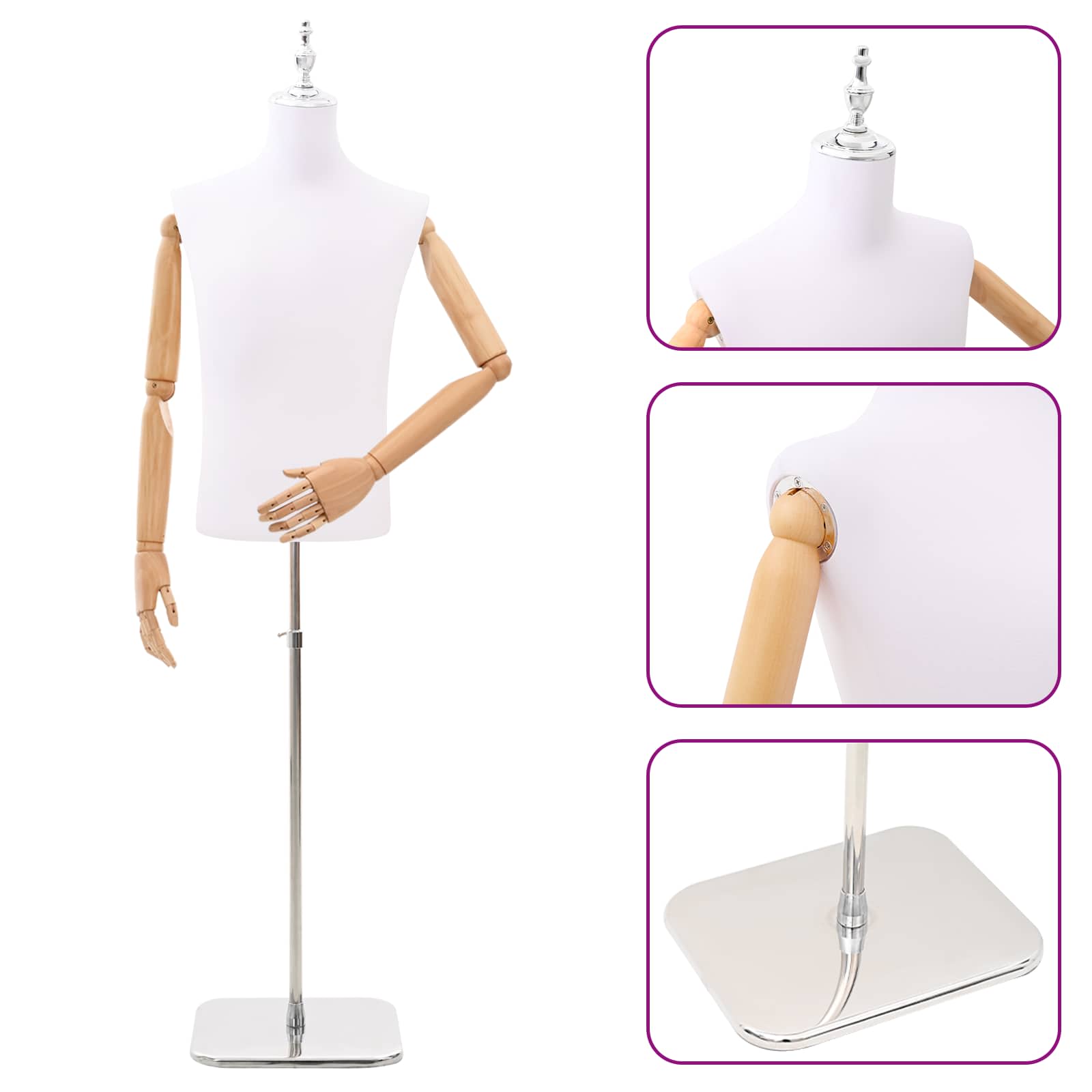 vidaXL Regulowana manekin 160-232 cm z podstawą Mężczyzna PP Biały