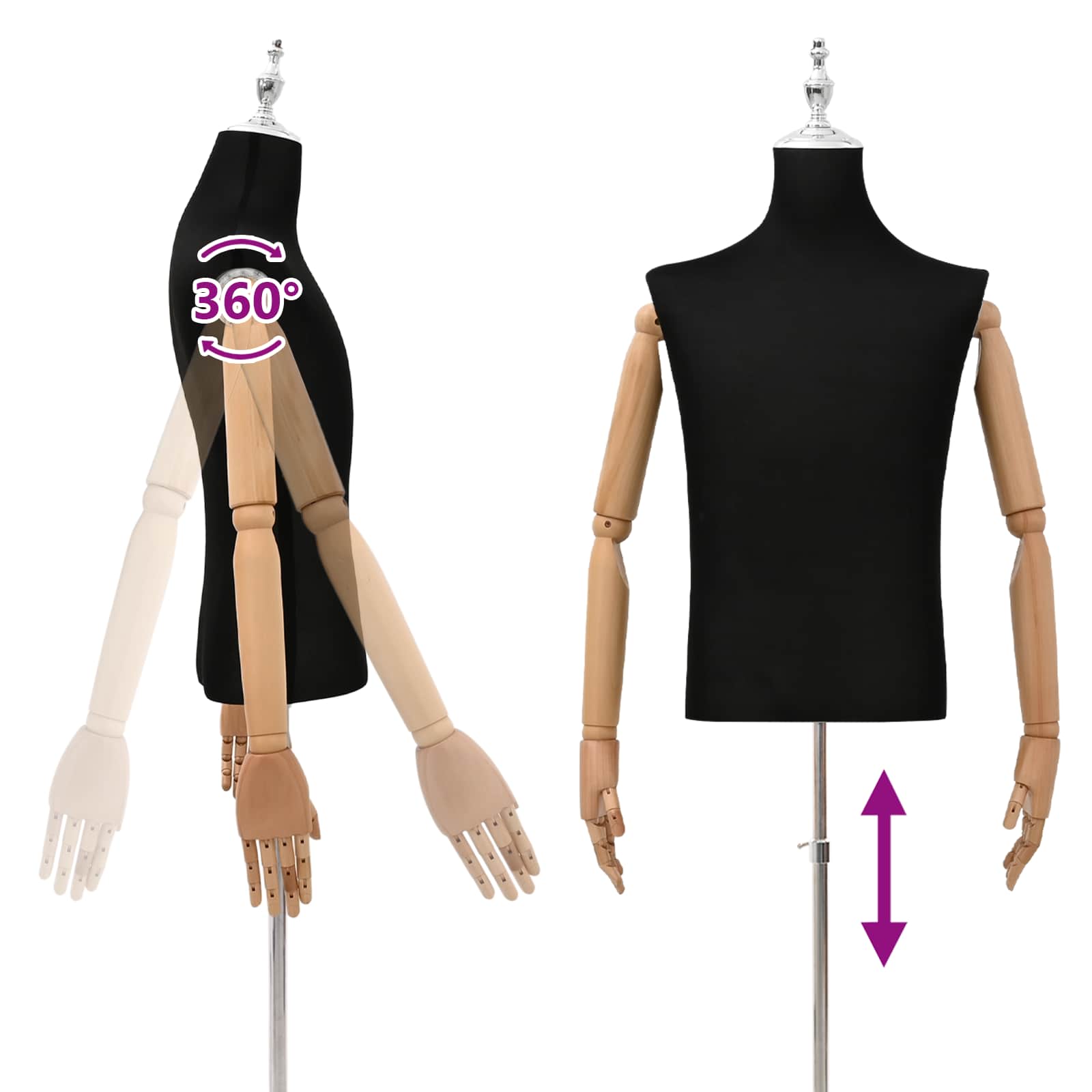 vidaXL Regulowana manekin 160-232 cm z podstawą Mężczyzna PP Czarny