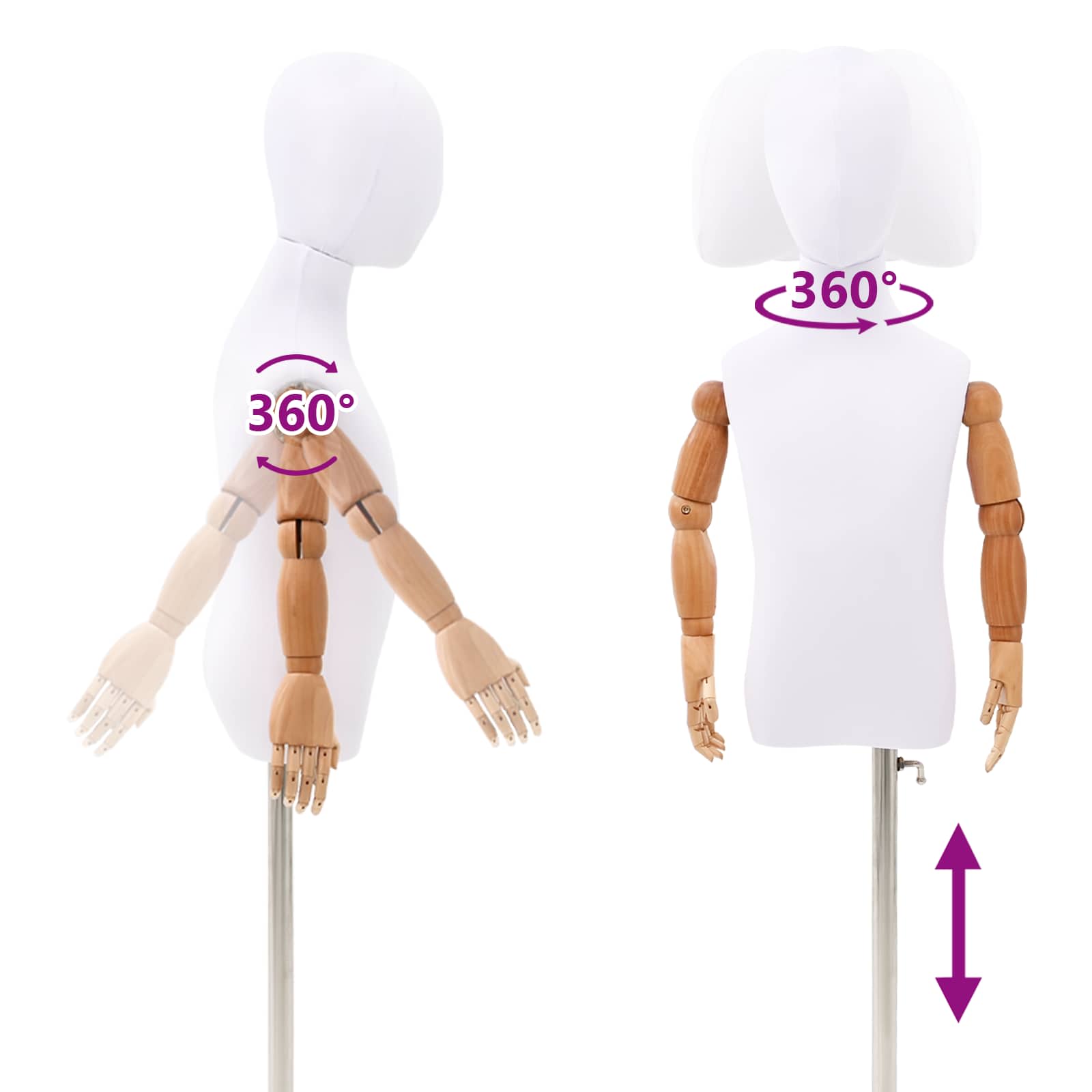 vidaXL Regulowany manekin 120-150 cm z podstawą Dla obu płci PP Biały