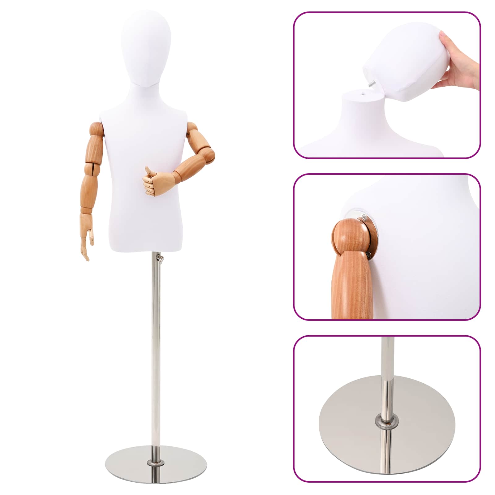 vidaXL Regulowany manekin 120-150 cm z podstawą Dla obu płci PP Biały