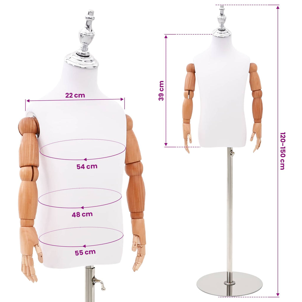 vidaXL Regulowany manekin 120-150 cm z podstawą Dla obu płci PP Biały