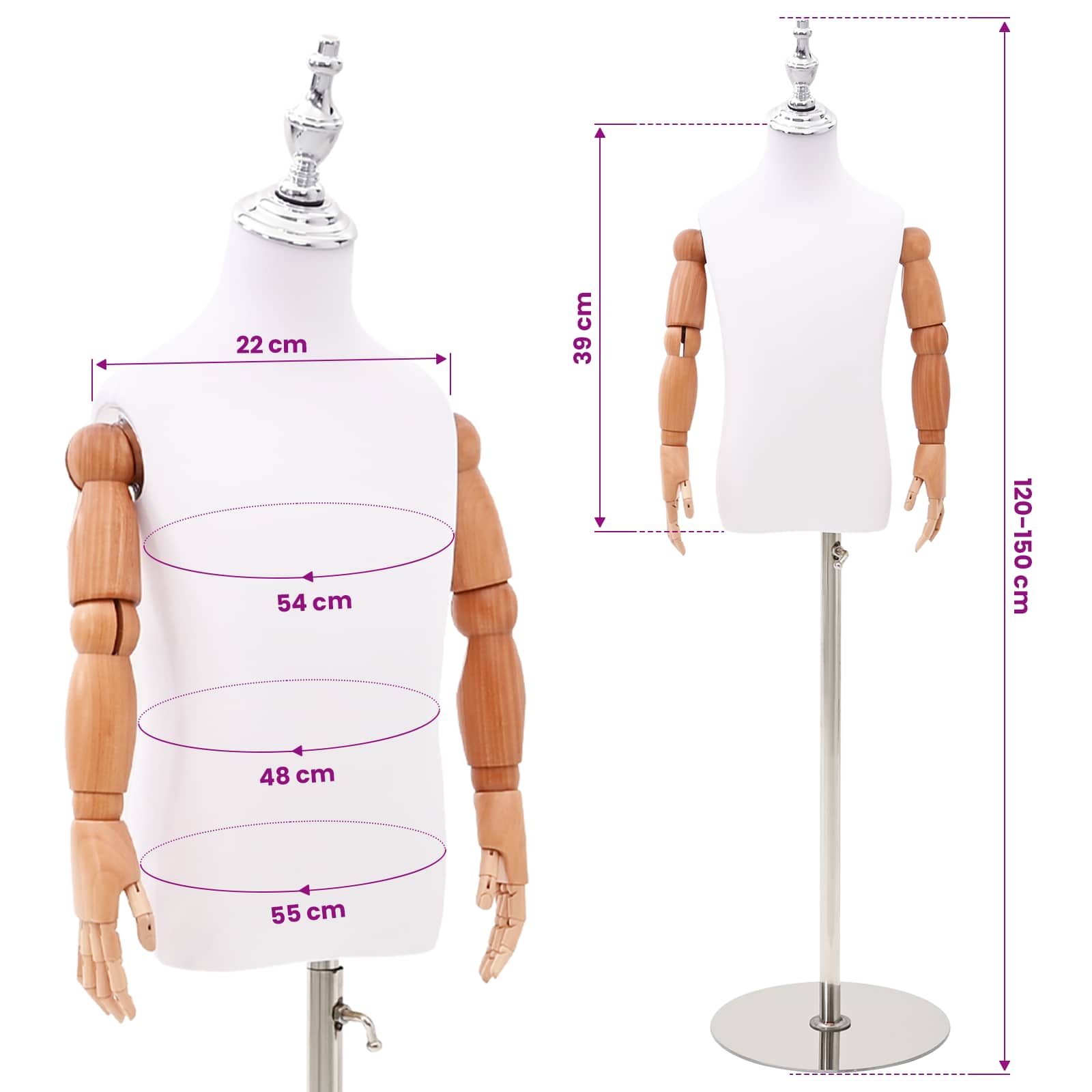 vidaXL Regulowany manekin 120-150 cm z podstawą Dla obu płci PP Biały