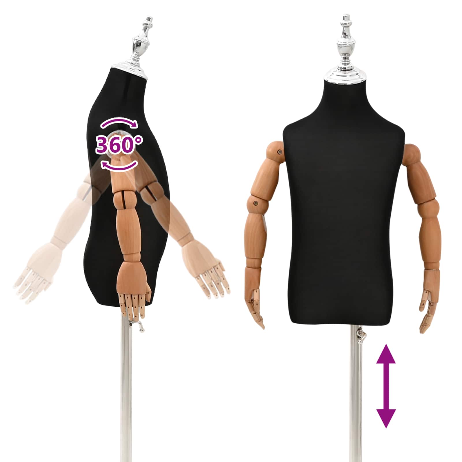 vidaXL Regulowany manekin 120-150 cm z podstawą Dla obu płci PP Czarny