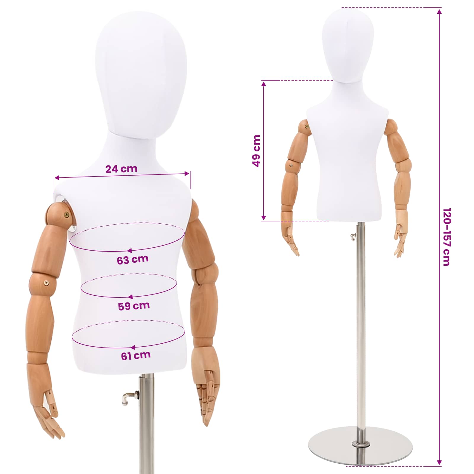 vidaXL Regulowany manekin 120-157 cm z podstawą Dla obu płci PP Biały