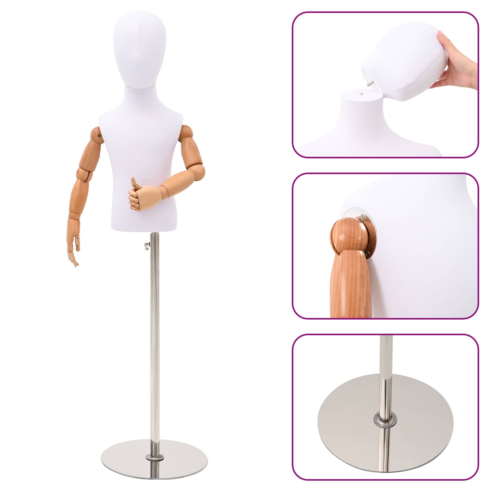 vidaXL Regulowany manekin 120-157 cm z podstawą Dla obu płci PP Biały