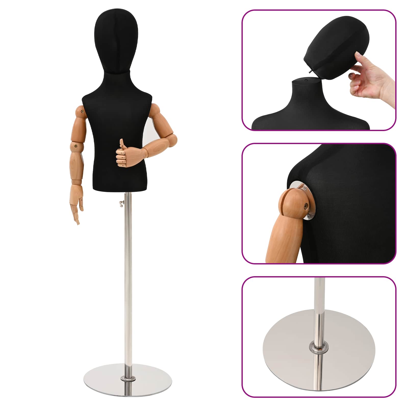 vidaXL Regulowany manekin 120-157 cm z podstawą Dla obu płci PP Czarny