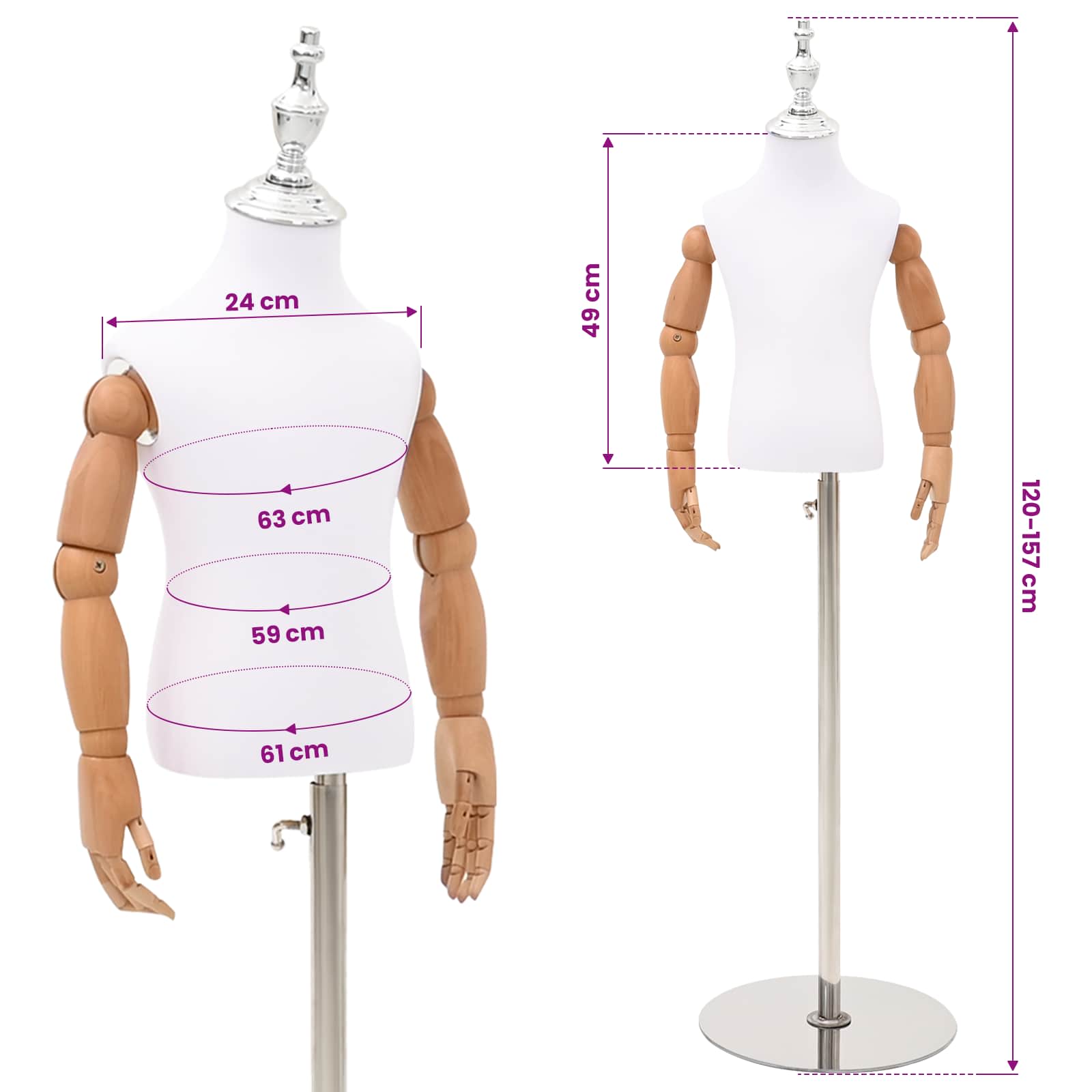 vidaXL Regulowany manekin 120-157 cm z podstawą Dla obu płci PP Biały