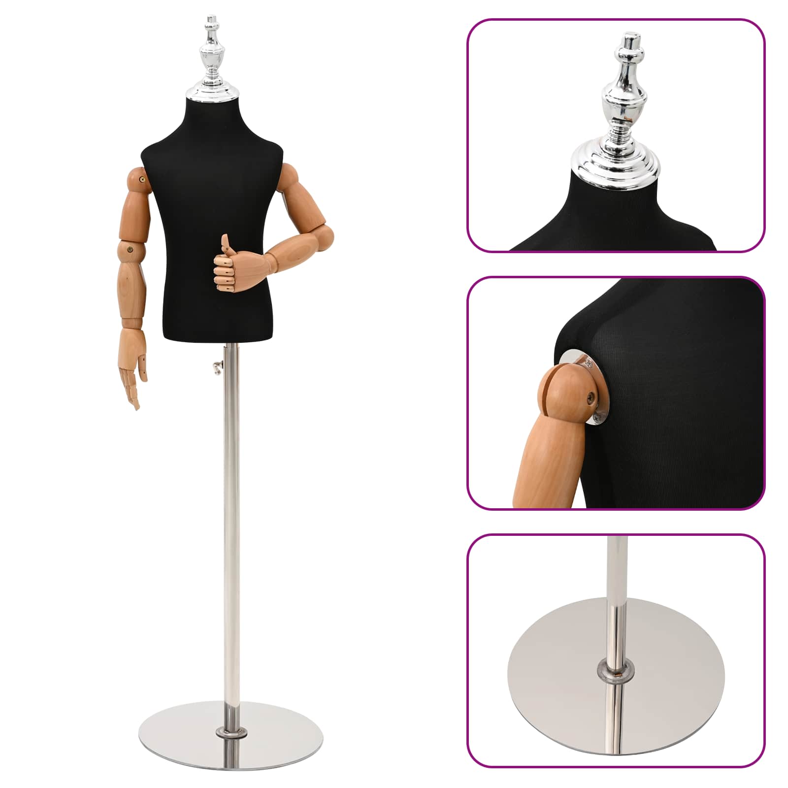 vidaXL Regulowany manekin 120-157 cm z podstawą Dla obu płci PP Czarny