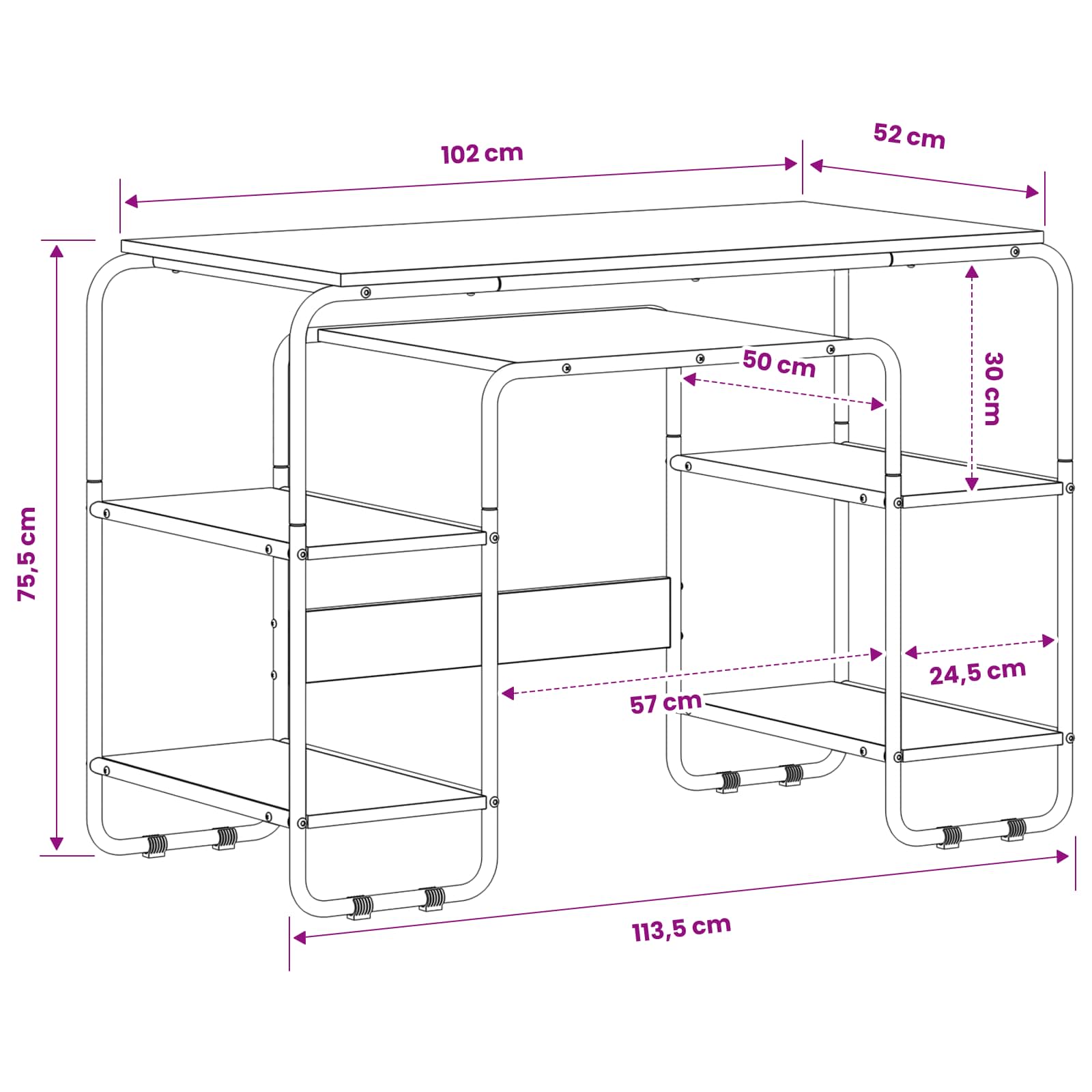 vidaXL Biurko z przechowalnią Czarny dąb 113.5 x 52 x 75.5 cm