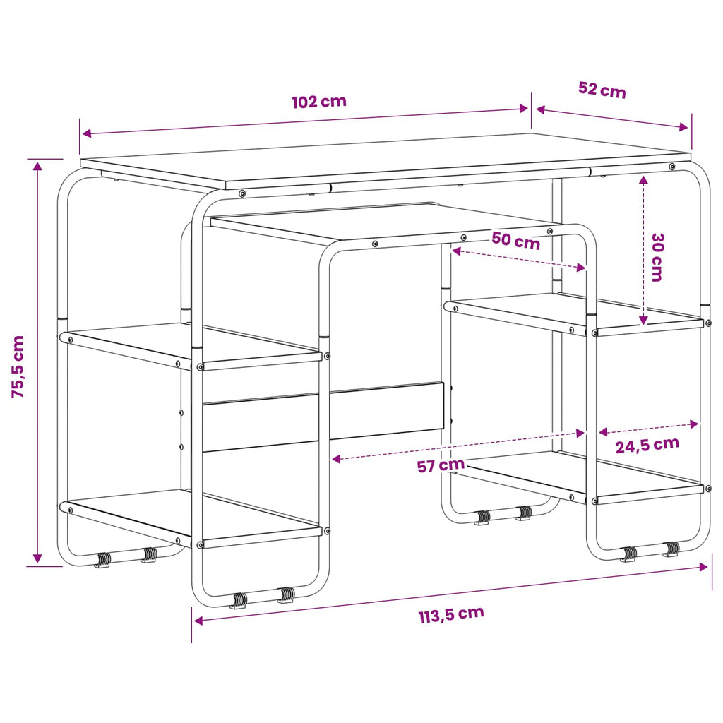 vidaXL Biurko z przechowalnią Stare drewno 113.5 x 52 x 75.5 cm