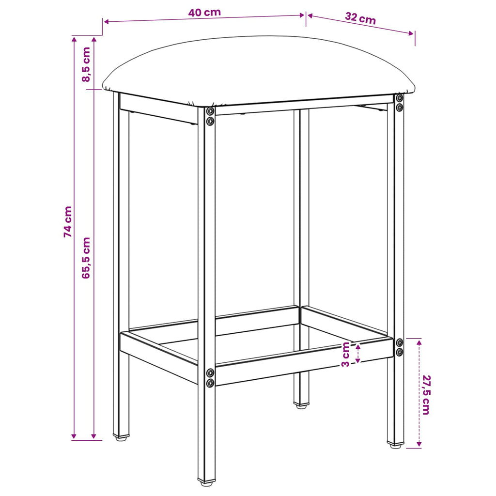 vidaXL Stołek barowy 2 szt. Czarny 40 x 32 x 74 cm Drewno inżynieryjne