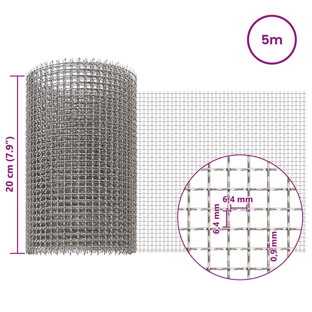 vidaXL Siatka ekranowa 20 x 500 cm 3 Mesh Stal nierdzewna 201 srebrny