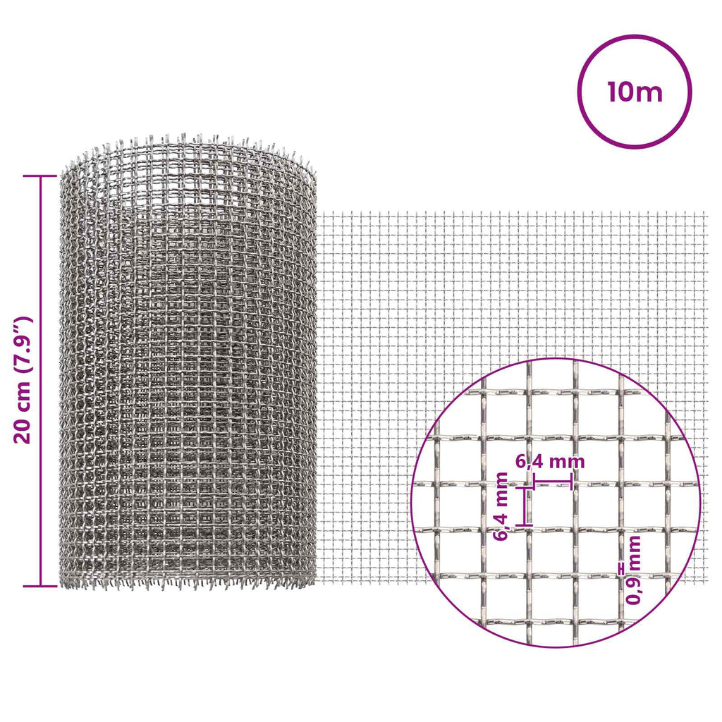 vidaXL Siatka ekranowa 20 x 1000 cm 3 Mesh Stal nierdzewna 201 srebrny