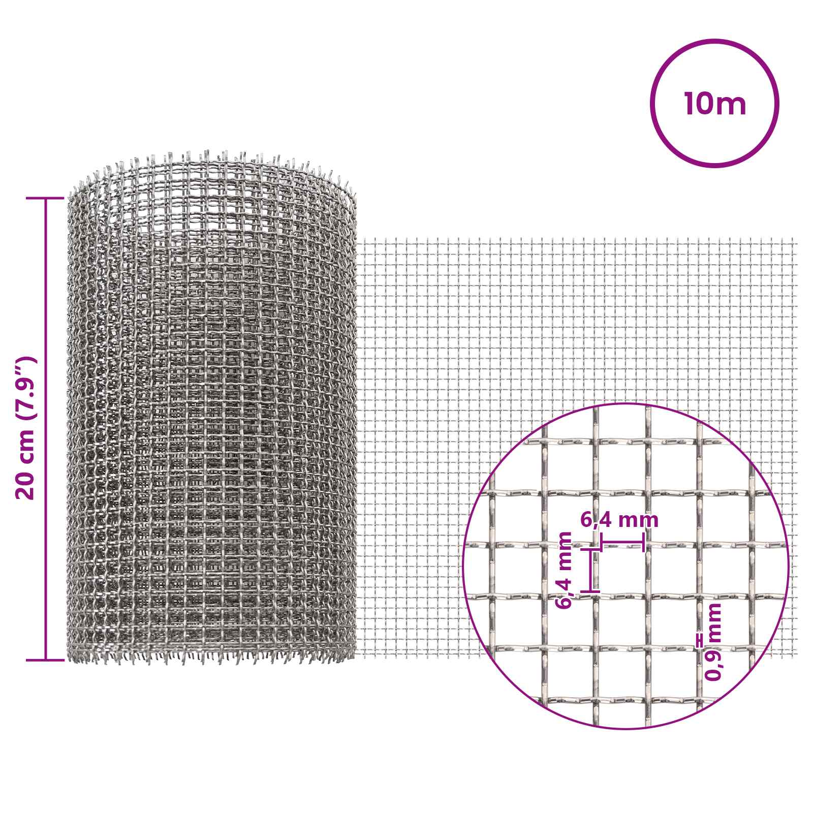 vidaXL Siatka ekranowa 20 x 1000 cm 3 Mesh Stal nierdzewna 201 srebrny