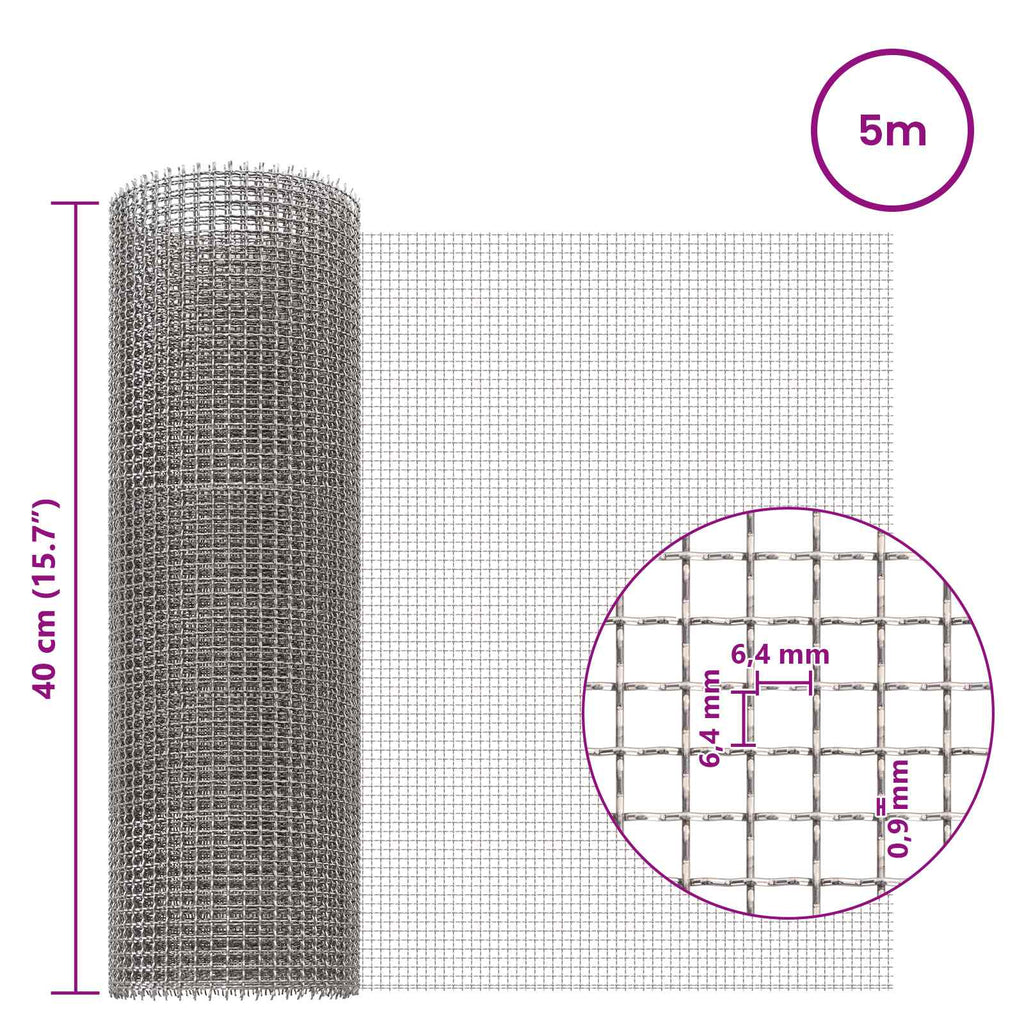 vidaXL Siatka ekranowa 40 x 500 cm 3 Mesh Stal nierdzewna 201 srebrny