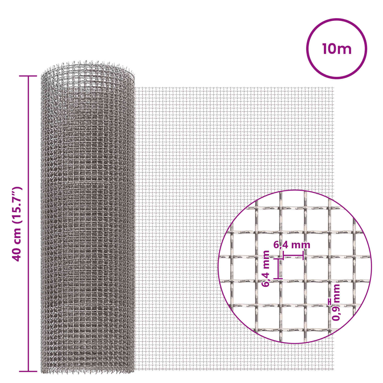 vidaXL Siatka ekranowa 40 x 1000 cm 3 Mesh Stal nierdzewna 201 srebrny