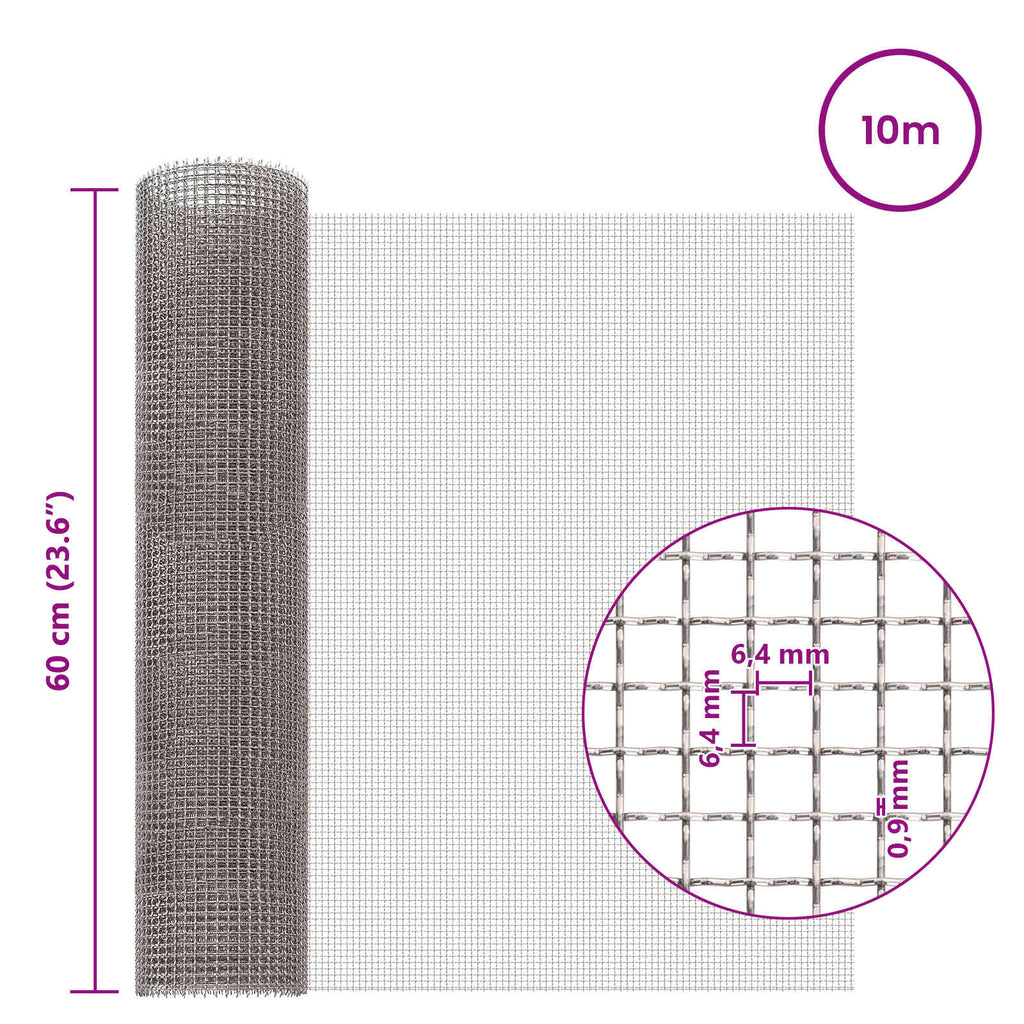 vidaXL Siatka ekranowa 60 x 1000 cm 3 Mesh Stal nierdzewna 201 srebrny