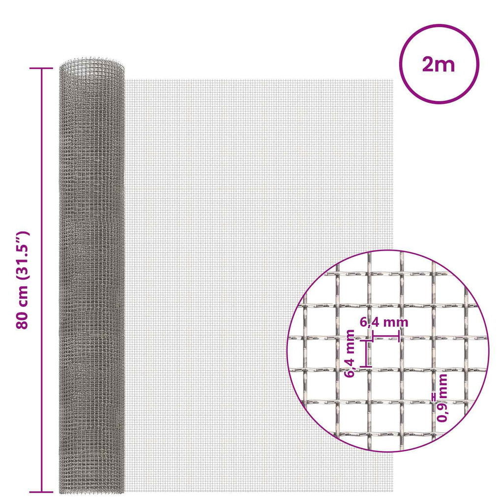 vidaXL Siatka ekranowa 80 x 200 cm 3 Mesh Stal nierdzewna 201 srebrny