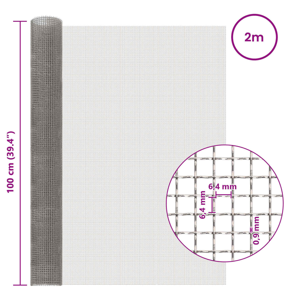 vidaXL Siatka ekranowa 100 x 200 cm 3 Mesh Stal nierdzewna 201 srebrny