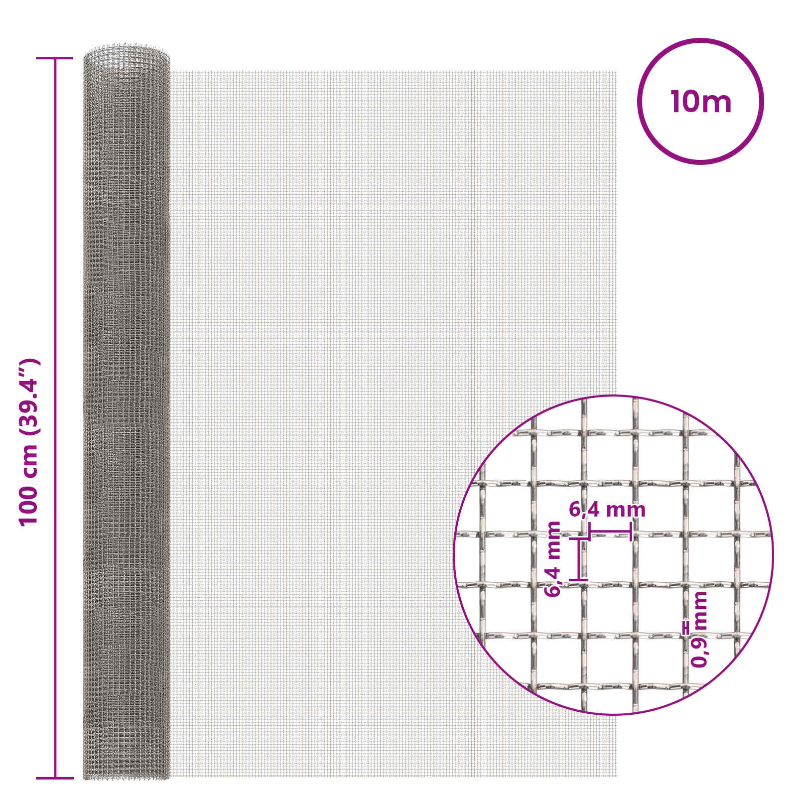 vidaXL Siatka ekranowa 100 x 1000 cm 3 Mesh Stal nierdzewna 201